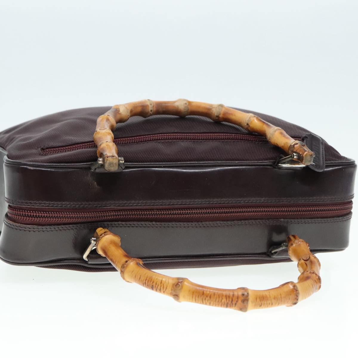 GUCCI Bamboo Hand Bag Nylon Enamel Brown Silver 89707