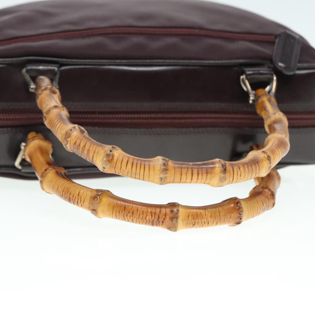GUCCI Bamboo Hand Bag Nylon Enamel Brown Silver 89707