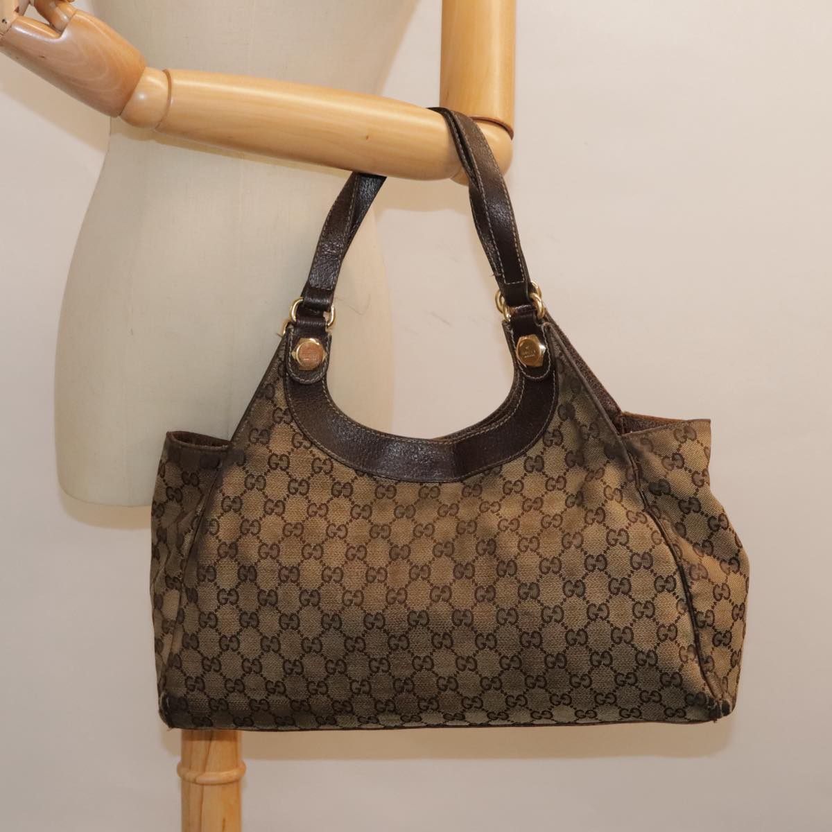 GUCCI GG Supreme Tote Bag PVC Leather Beige Gold 154981 89713