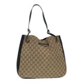 GUCCI GG Canvas Shoulder Bag Beige Black Silver 001 3746 002058 89714