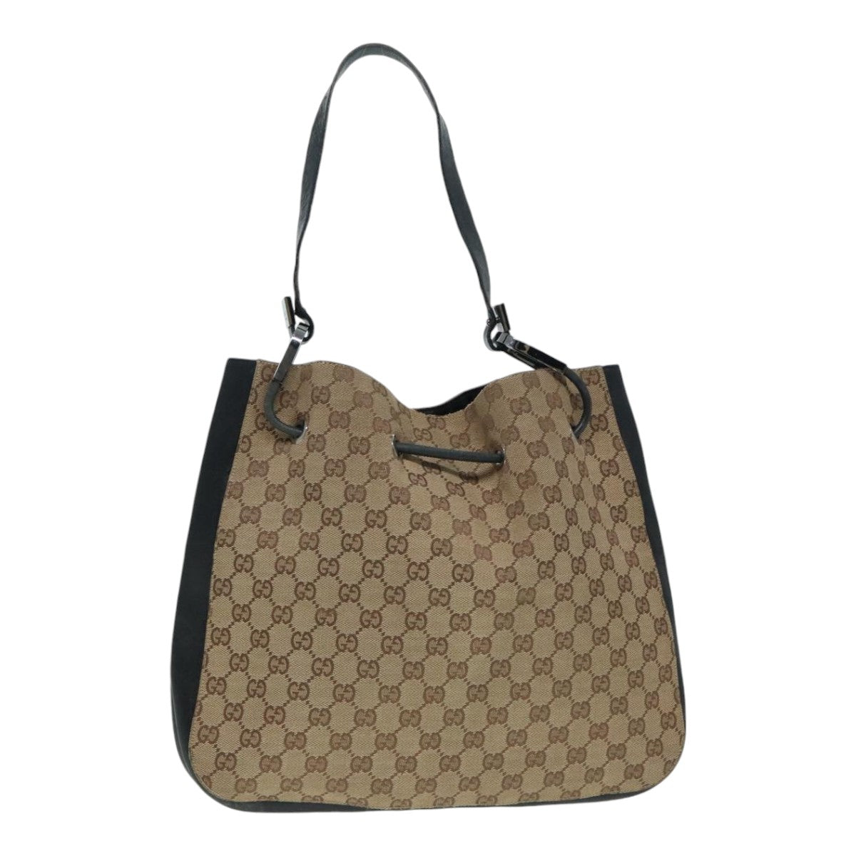 GUCCI GG Canvas Shoulder Bag Beige Black Silver 001 3746 002058 89714