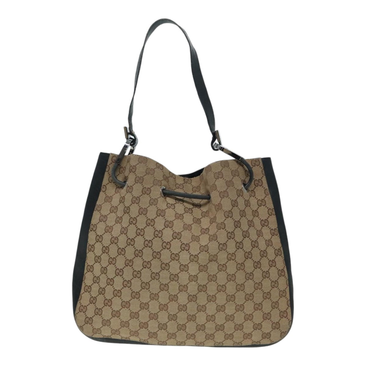 GUCCI GG Canvas Shoulder Bag Beige Black Silver 001 3746 002058 89714