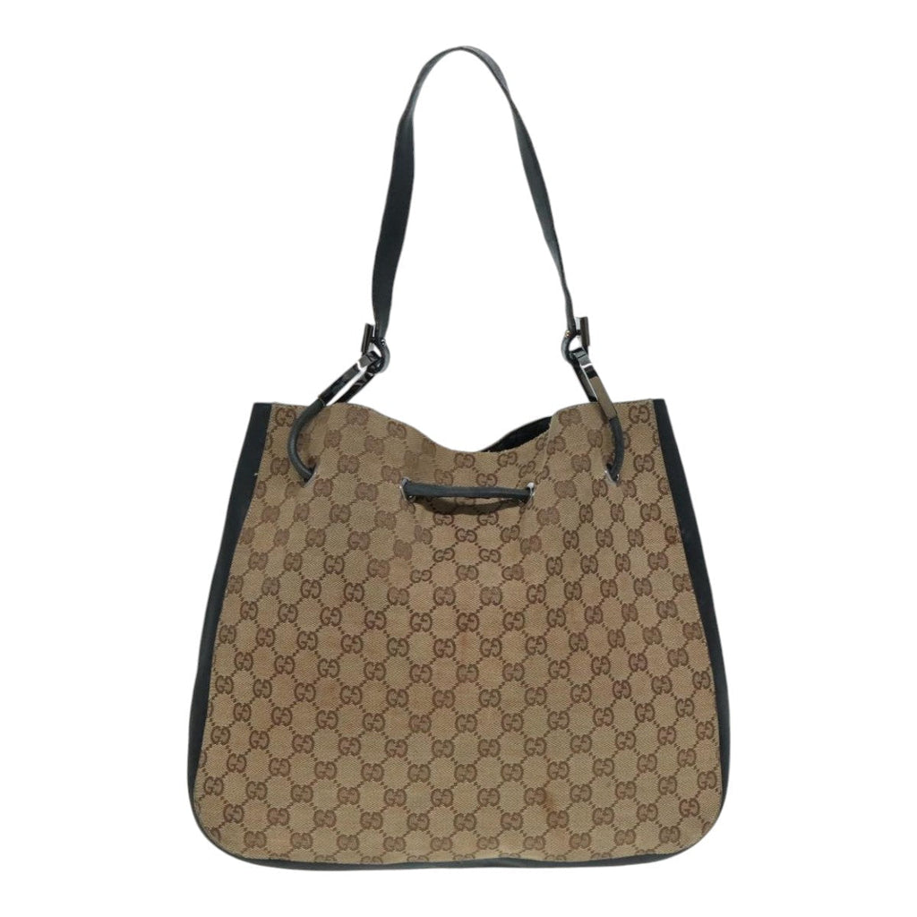 GUCCI GG Canvas Shoulder Bag Beige Black Silver 001 3746 002058 89714