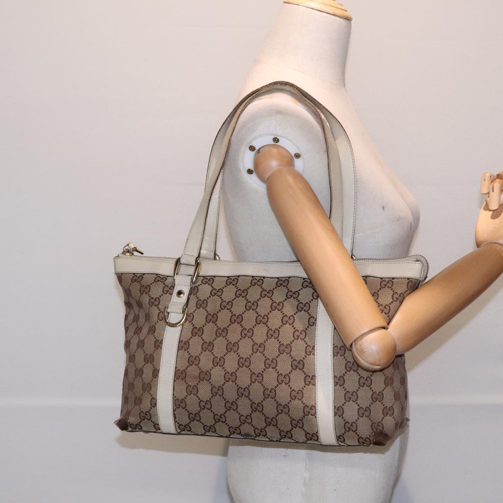 GUCCI GG Canvas Tote Bag Beige Gold 141470 89715