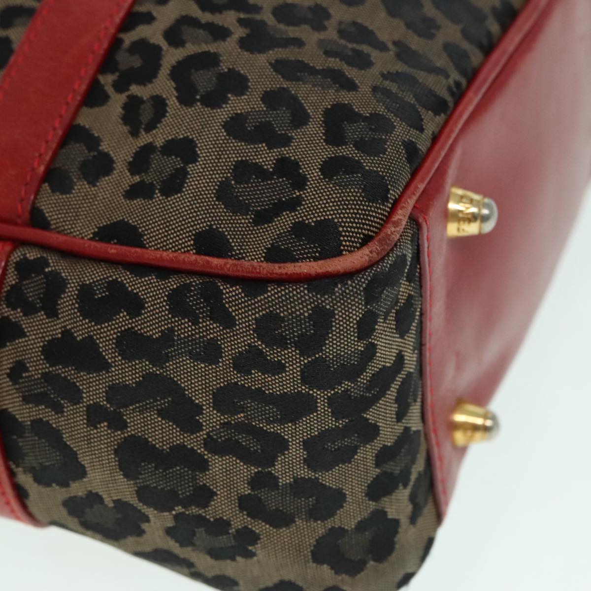 FENDI Hand Bag Canvas 2way Beige Red gold 89729