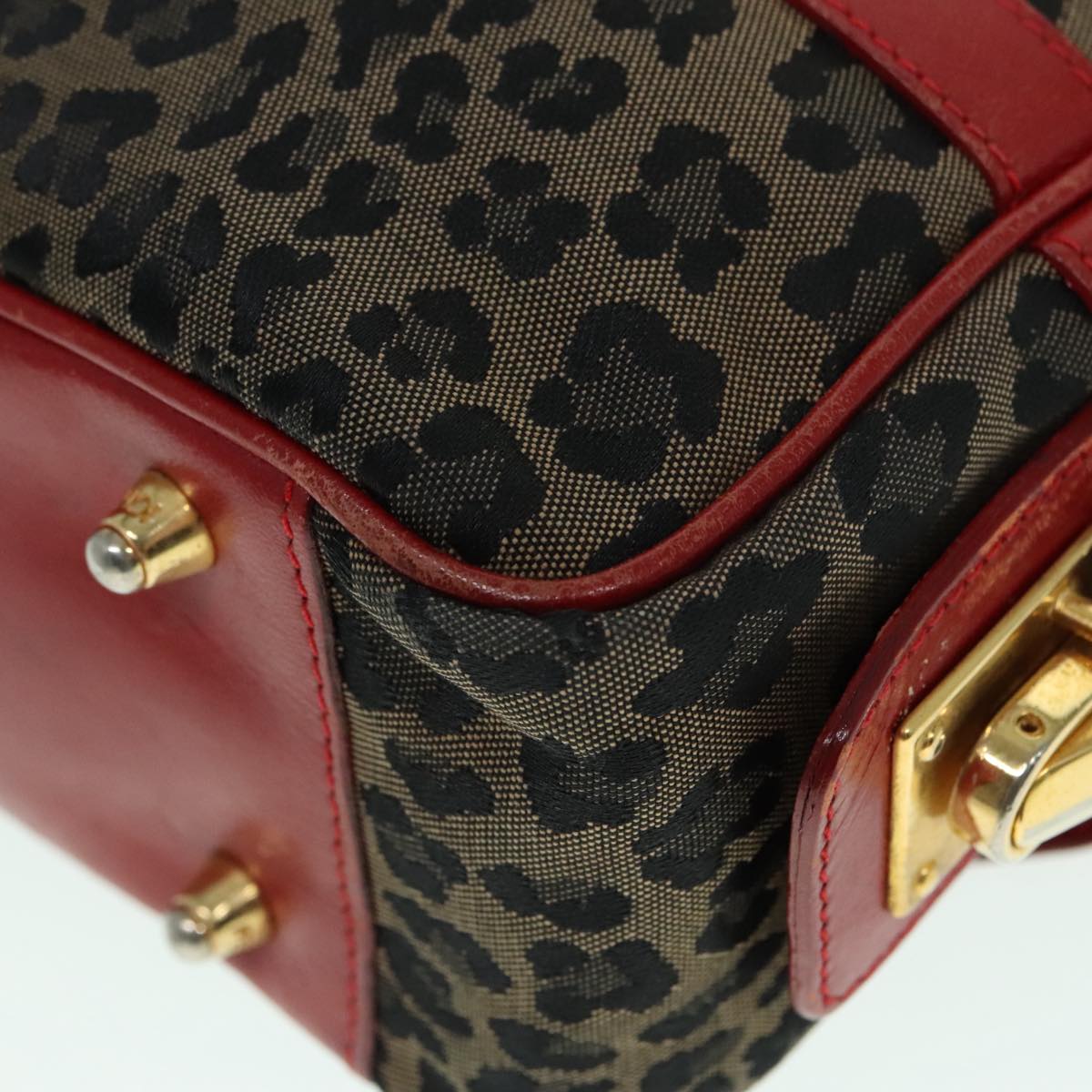 FENDI Hand Bag Canvas 2way Beige Red gold 89729