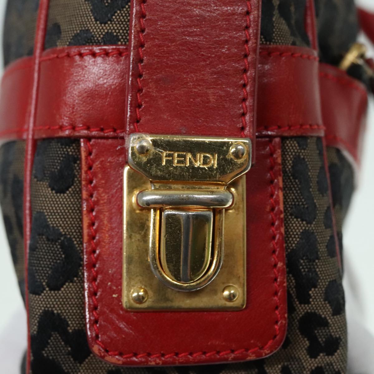 FENDI Hand Bag Canvas 2way Beige Red gold 89729