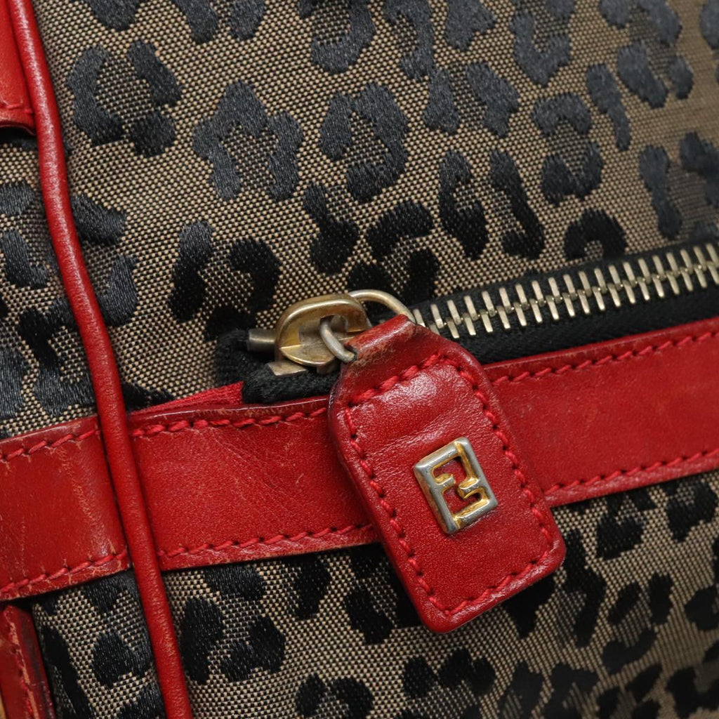 FENDI Hand Bag Canvas 2way Beige Red gold 89729