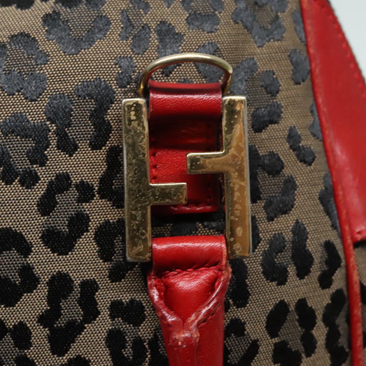 FENDI Hand Bag Canvas 2way Beige Red gold 89729