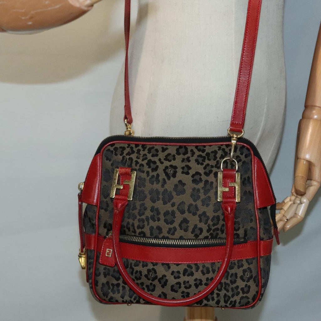 FENDI Hand Bag Canvas 2way Beige Red gold 89729