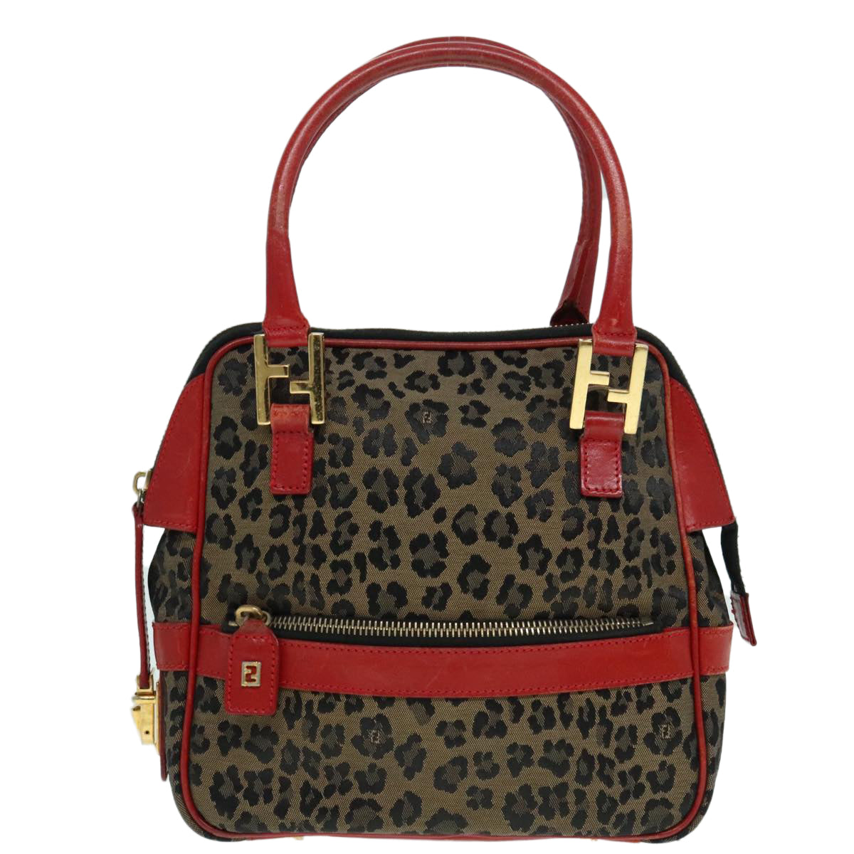 FENDI Hand Bag Canvas 2way Beige Red gold 89729