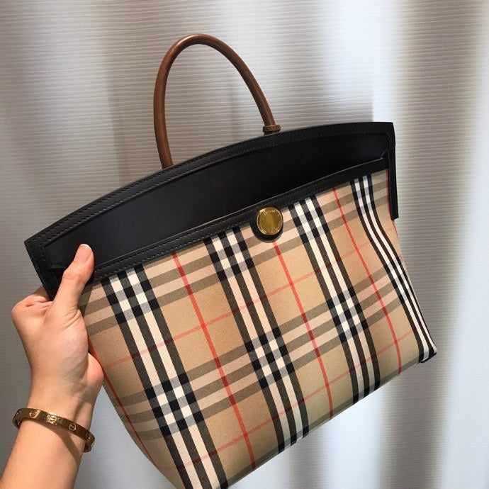 GLAMI Small Vintage Check Society Top Handle Bag For Women, Bags 14.6in/37cm
