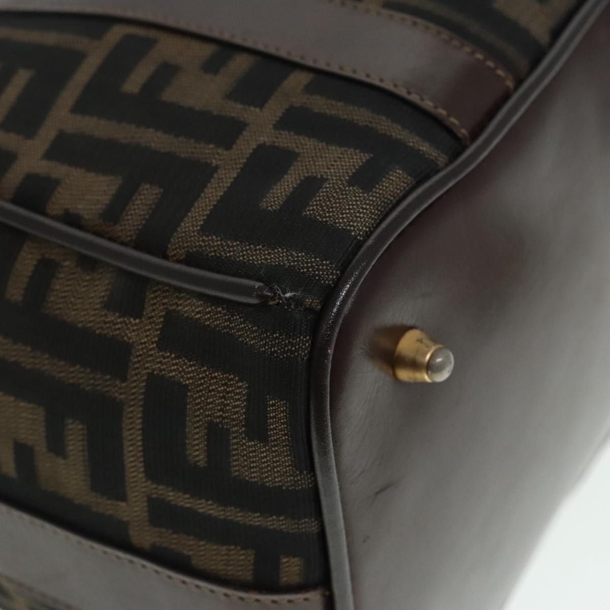 FENDI Zucca Canvas Hand Bag 2way Brown Black gold 89813