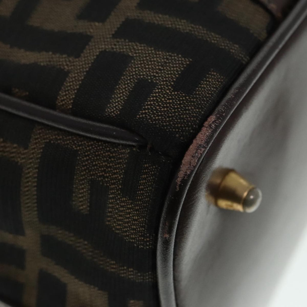 FENDI Zucca Canvas Hand Bag 2way Brown Black gold 89813