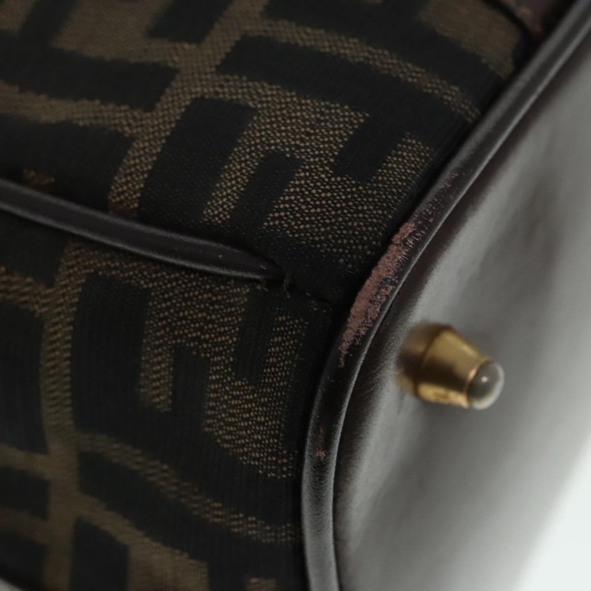 FENDI Zucca Canvas Hand Bag 2way Brown Black gold 89813