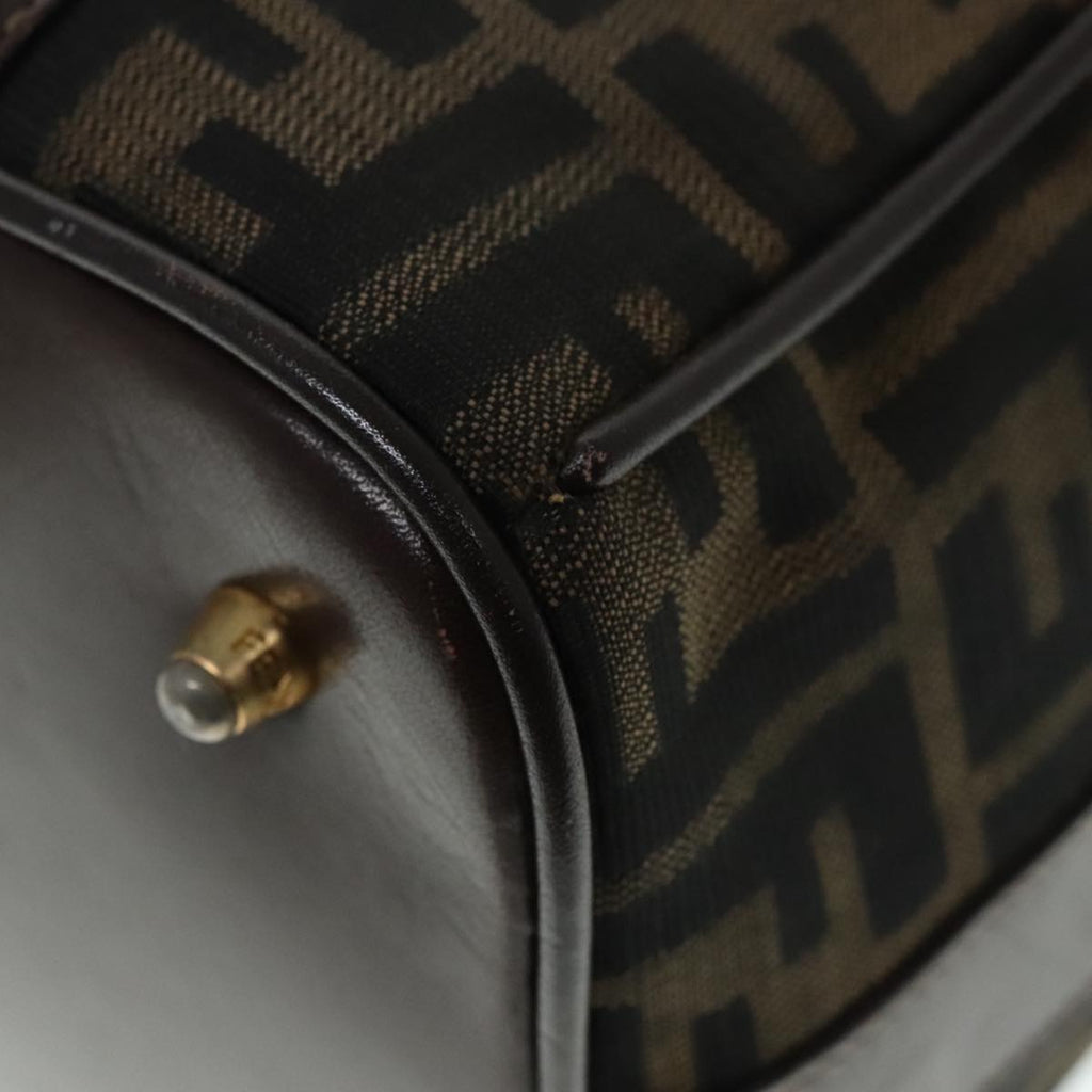 FENDI Zucca Canvas Hand Bag 2way Brown Black gold 89813
