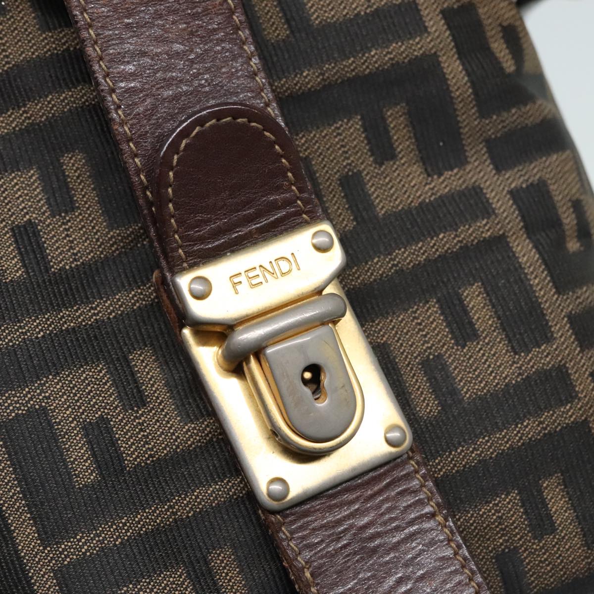 FENDI Zucca Canvas Hand Bag 2way Brown Black gold 89813