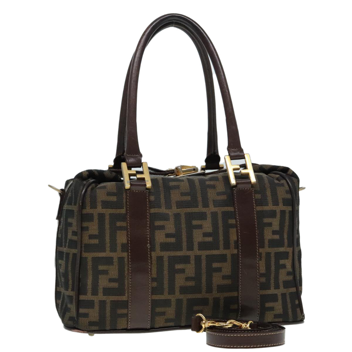 FENDI Zucca Canvas Hand Bag 2way Brown Black gold 89813