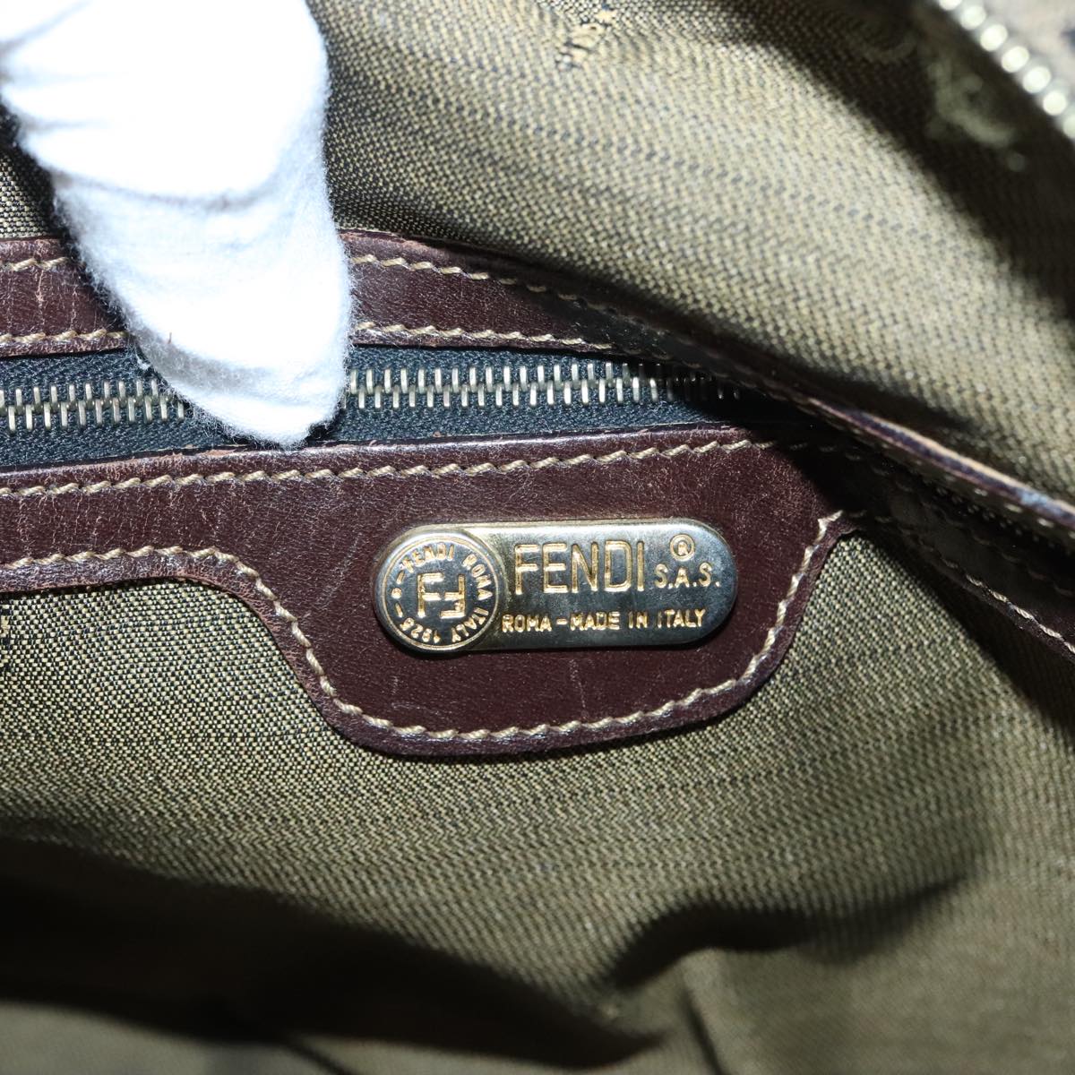 FENDI Zucca Canvas Hand Bag 2way Brown Black gold 89813