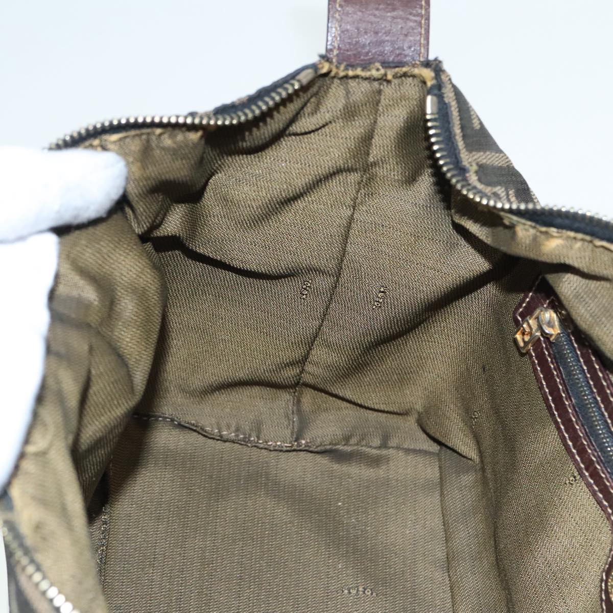 FENDI Zucca Canvas Hand Bag 2way Brown Black gold 89813
