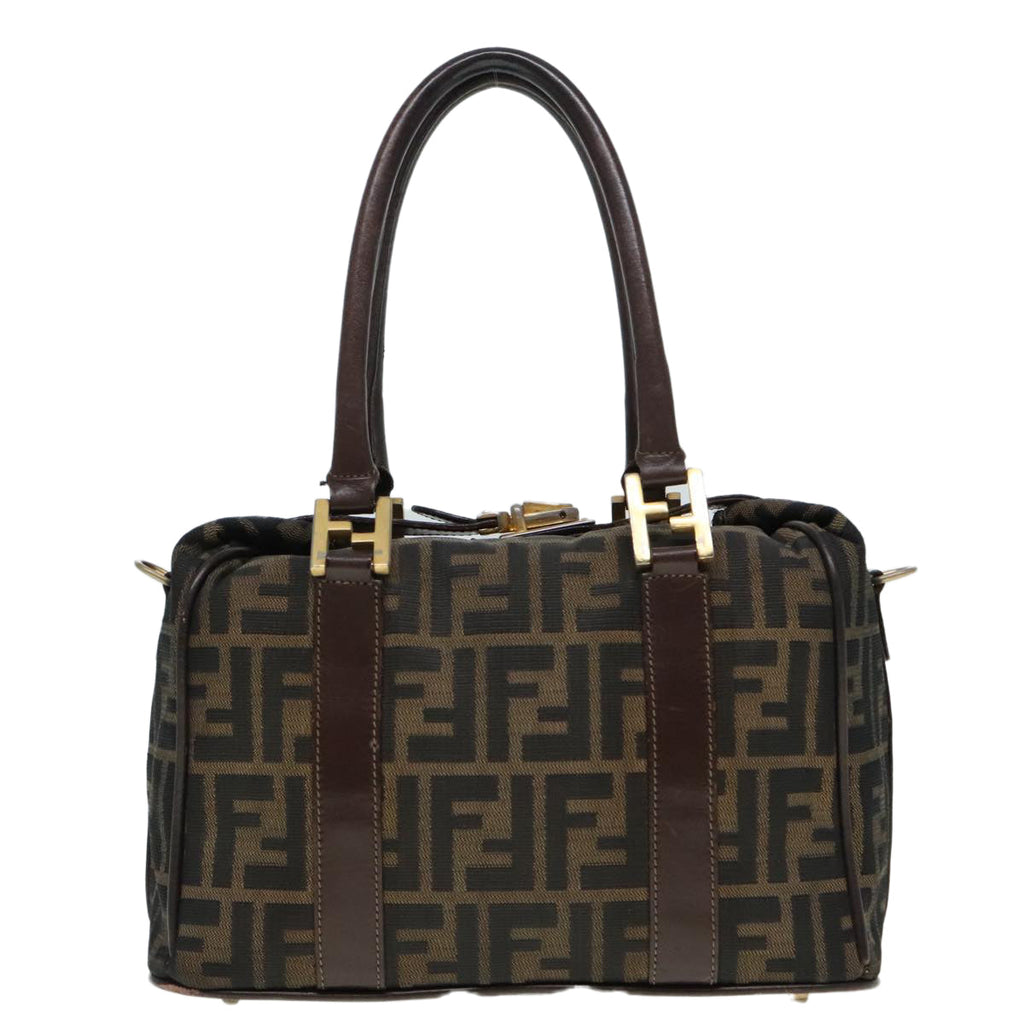 FENDI Zucca Canvas Hand Bag 2way Brown Black gold 89813