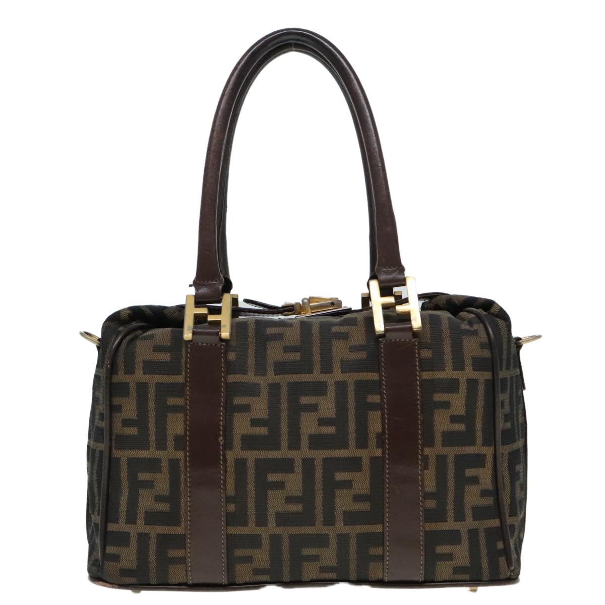 FENDI Zucca Canvas Hand Bag 2way Brown Black gold 89813
