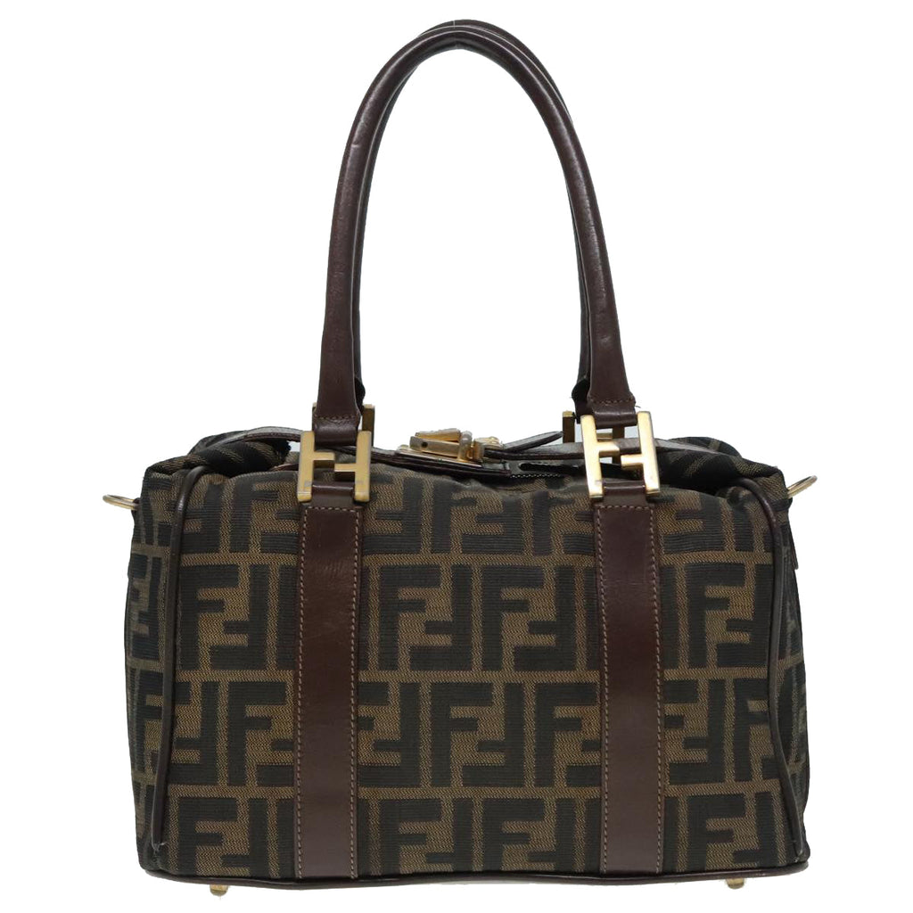 FENDI Zucca Canvas Hand Bag 2way Brown Black gold 89813