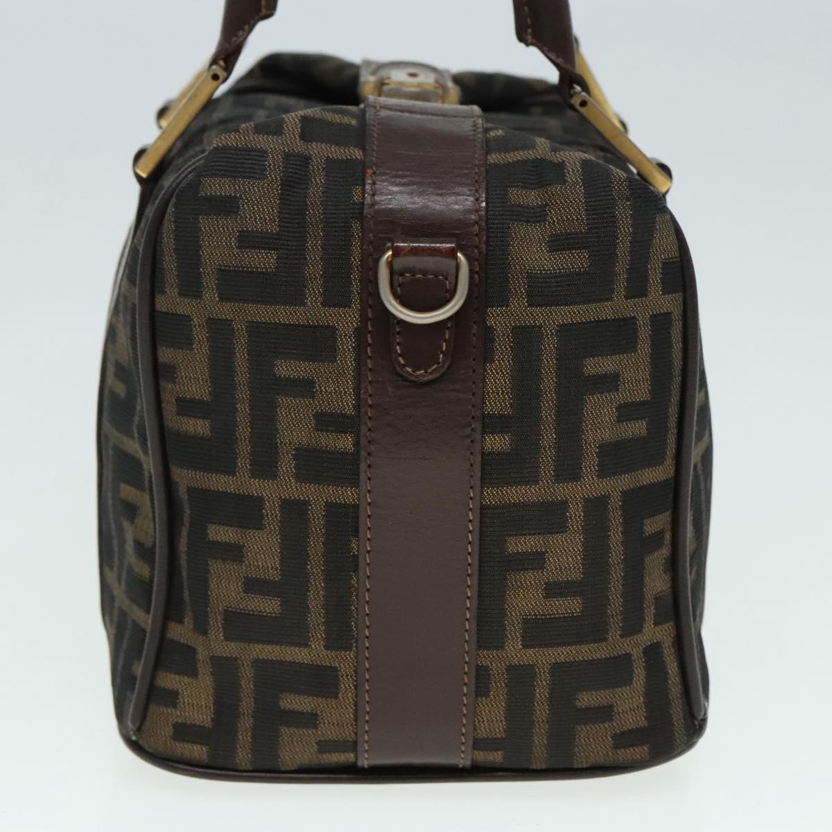 FENDI Zucca Canvas Hand Bag 2way Brown Black gold 89813