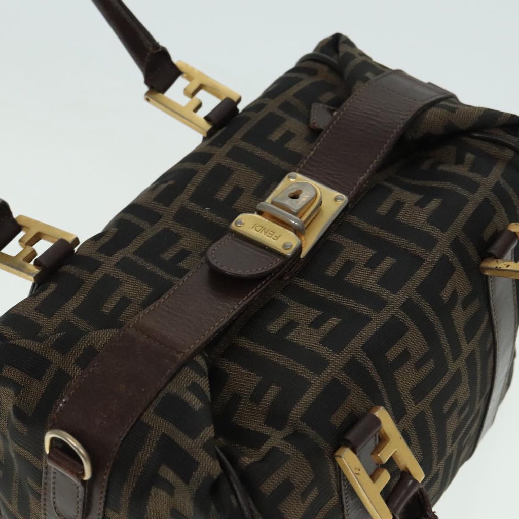 FENDI Zucca Canvas Hand Bag 2way Brown Black gold 89813