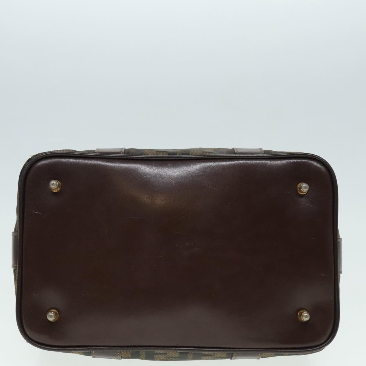 FENDI Zucca Canvas Hand Bag 2way Brown Black gold 89813