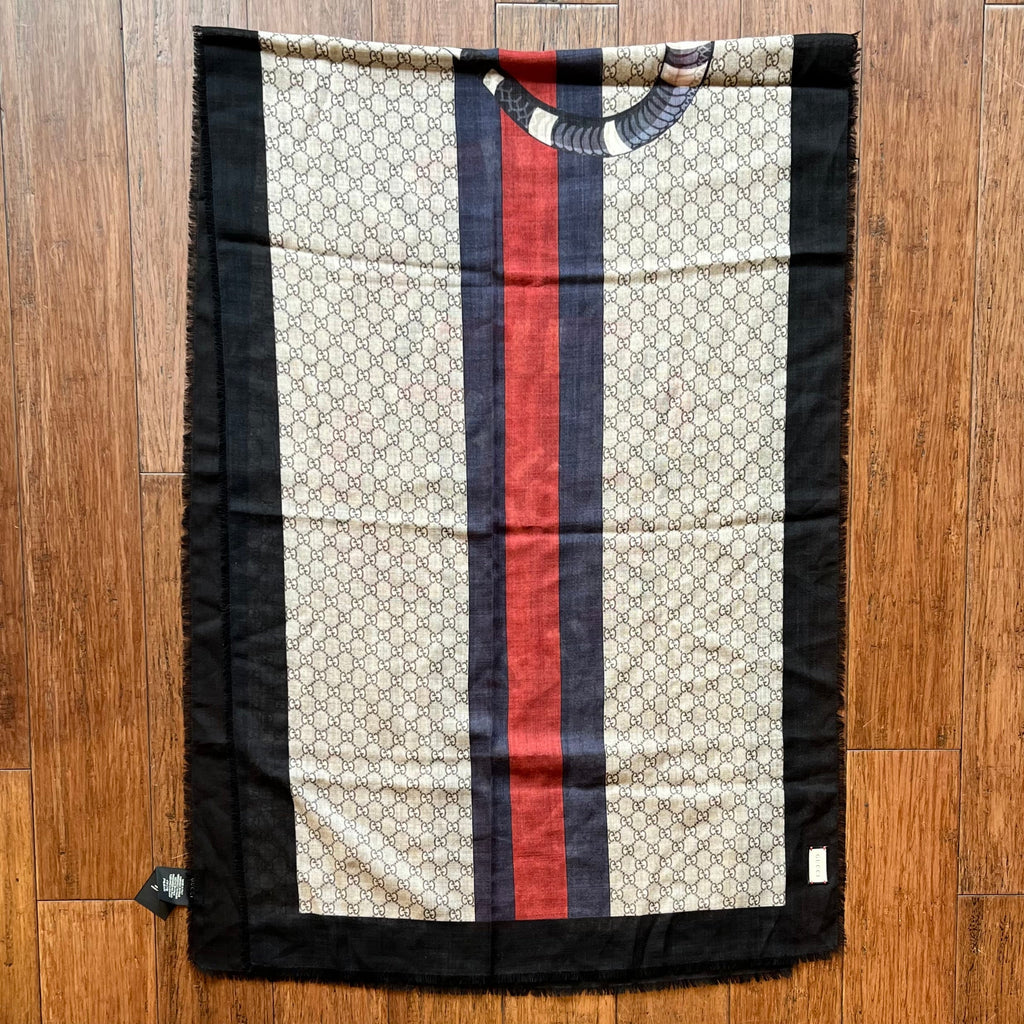 GUCCI Monogram Kingsnake Wool Scarf