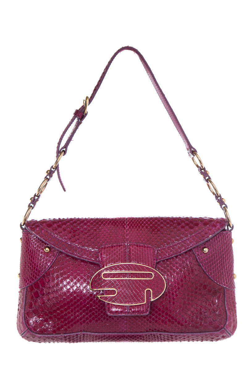 Sergio Rossi Magenta Lizard Skin Shoulder Bag