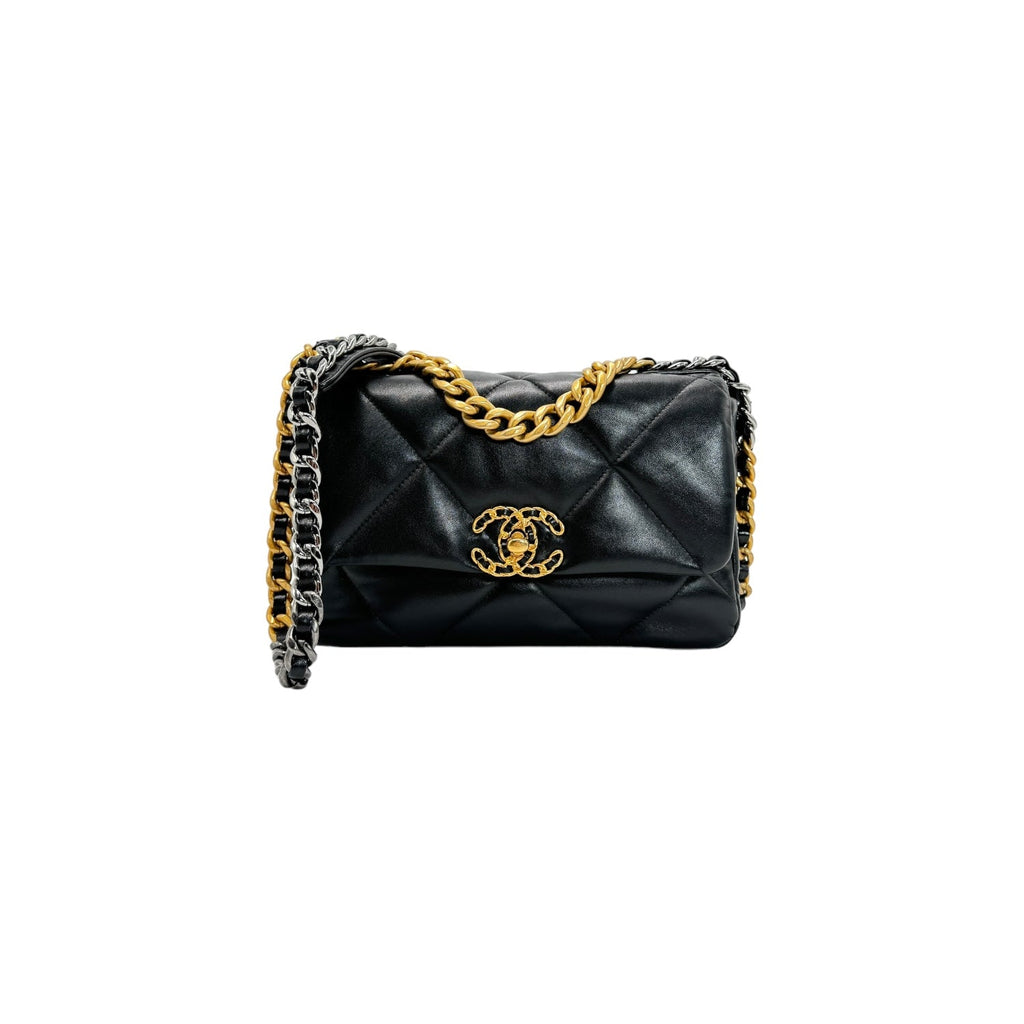Chanel 19 Quilted Lambskin CC Medium Black Flap Bag