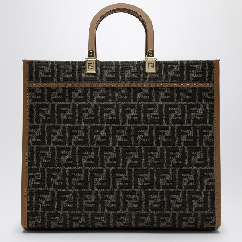 Fendi Medium Sunshine Bag In Brown Jacquard Ff Fabric Women