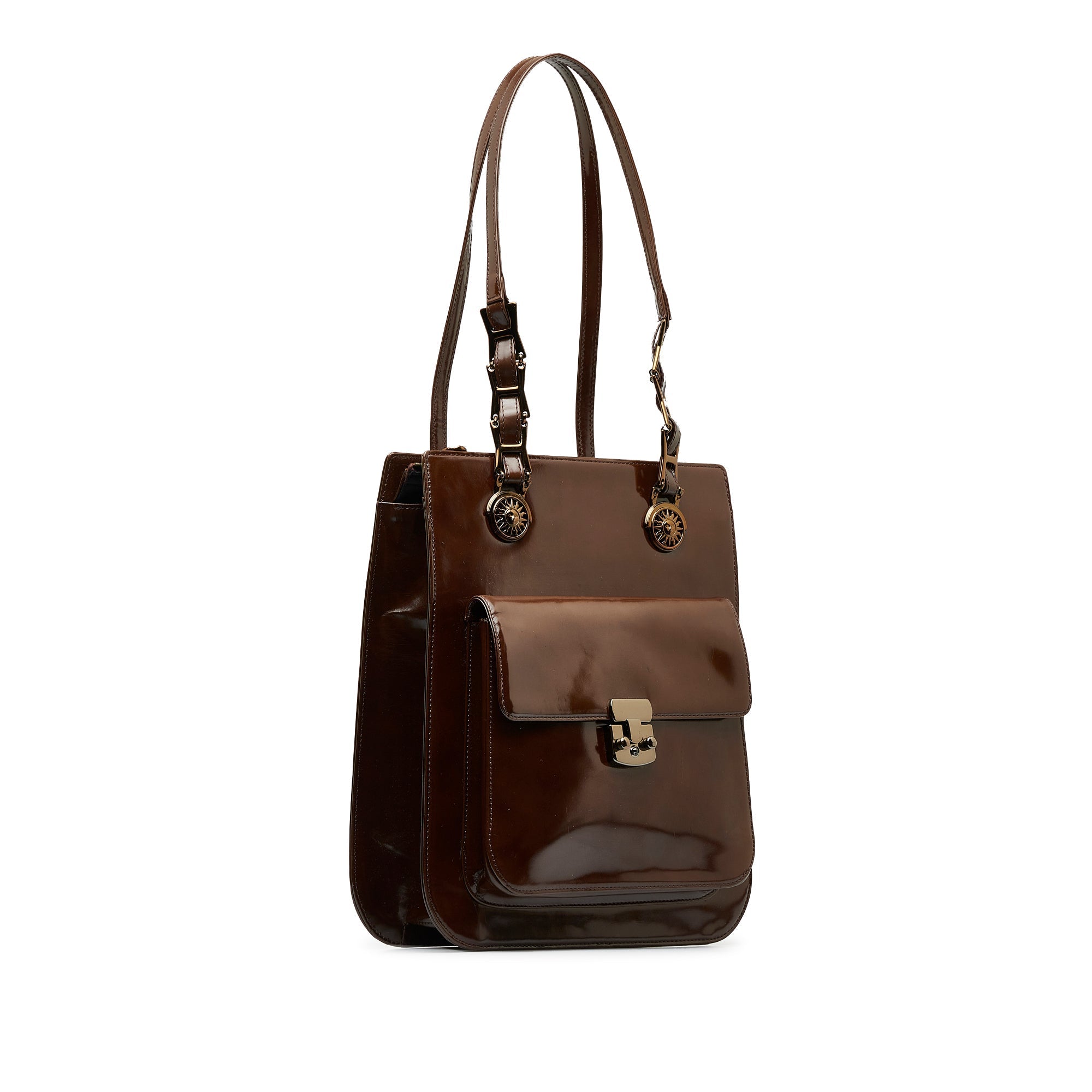 Brown Versace Patent Leather Tote Bag