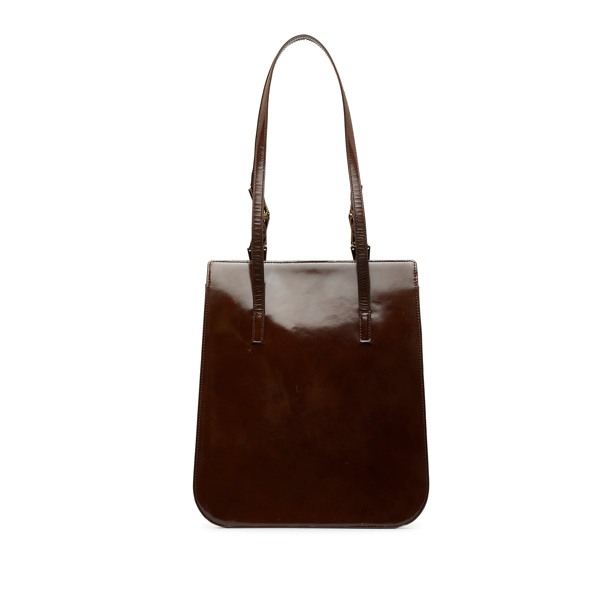 Brown Versace Patent Leather Tote Bag
