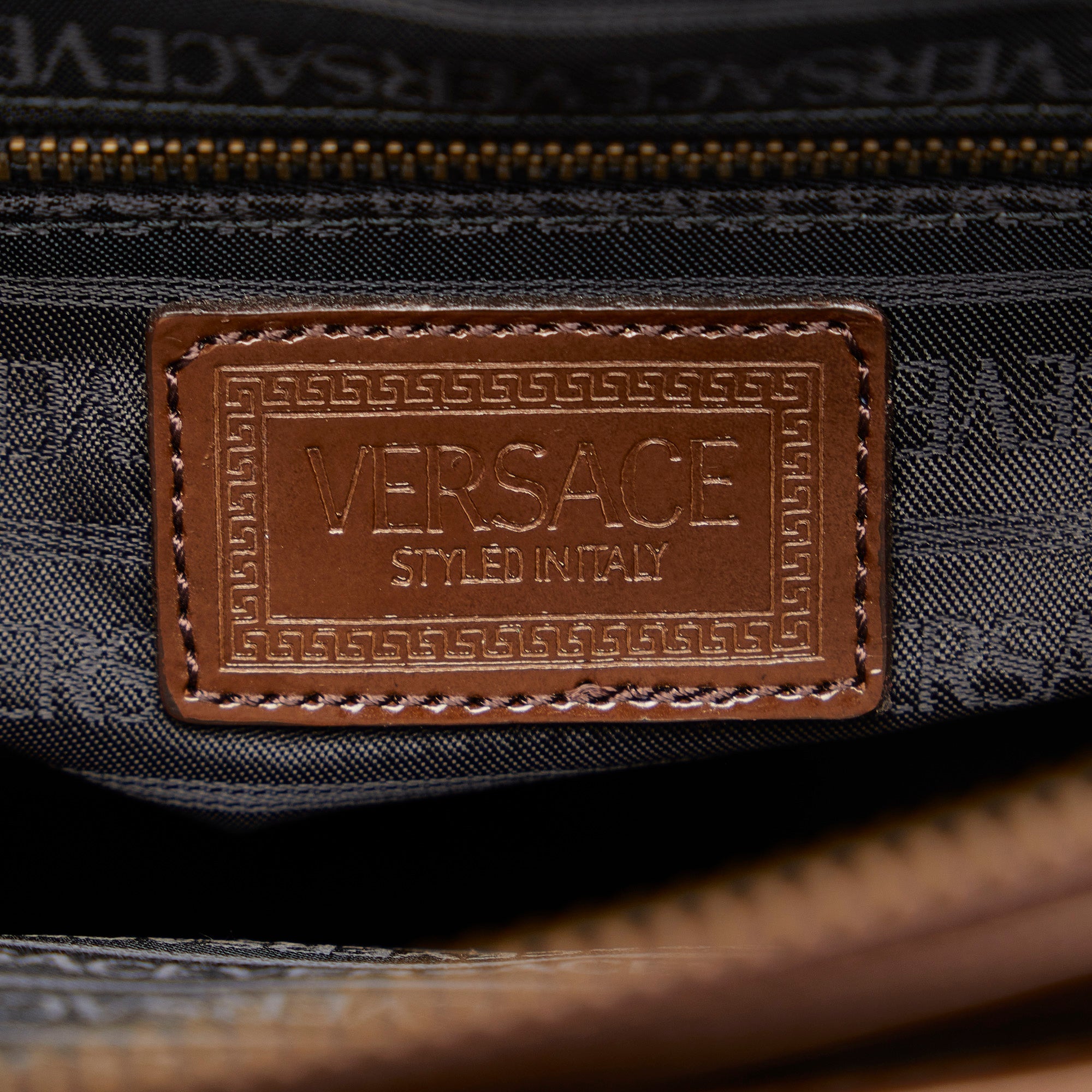 Brown Versace Patent Leather Tote Bag