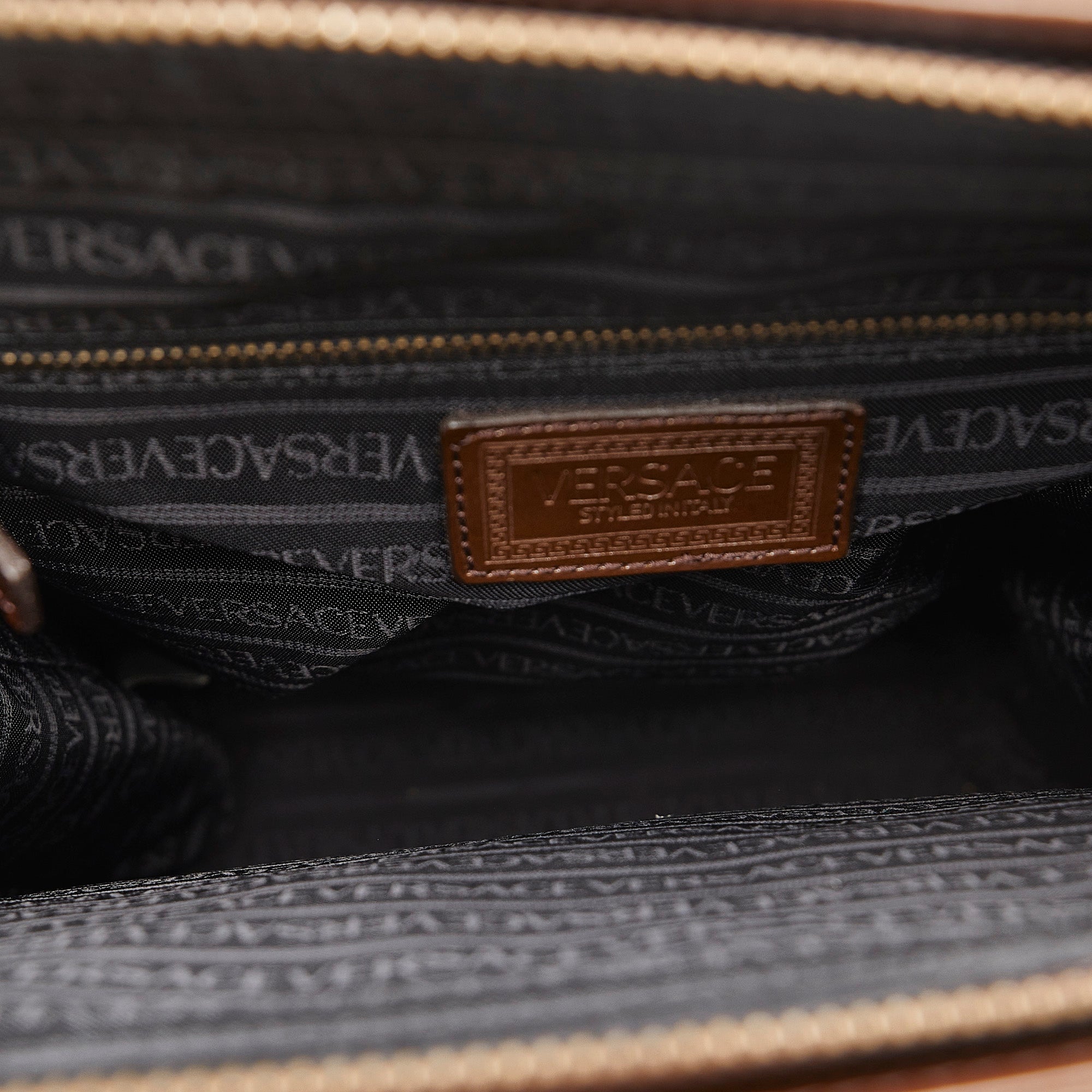 Brown Versace Patent Leather Tote Bag