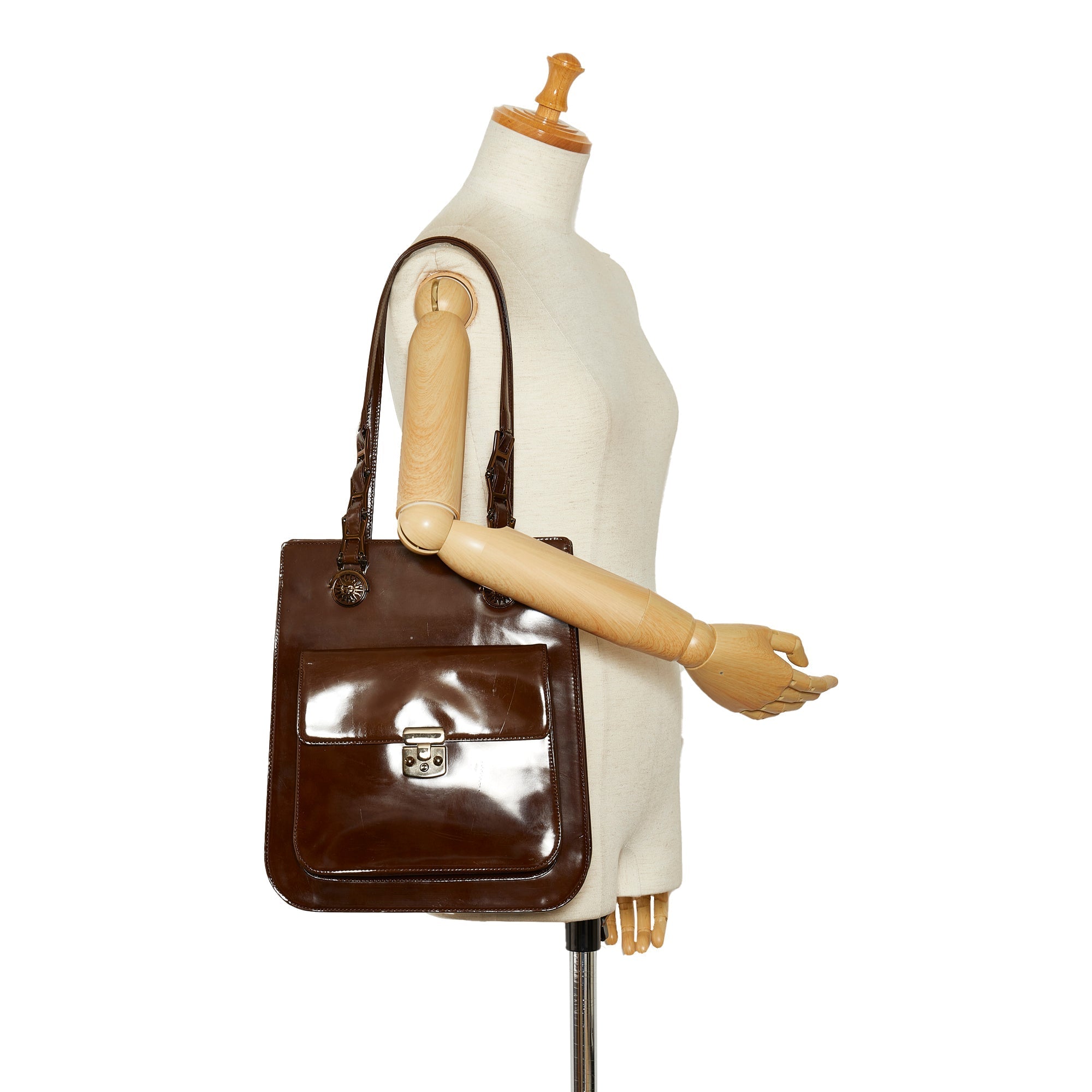 Brown Versace Patent Leather Tote Bag