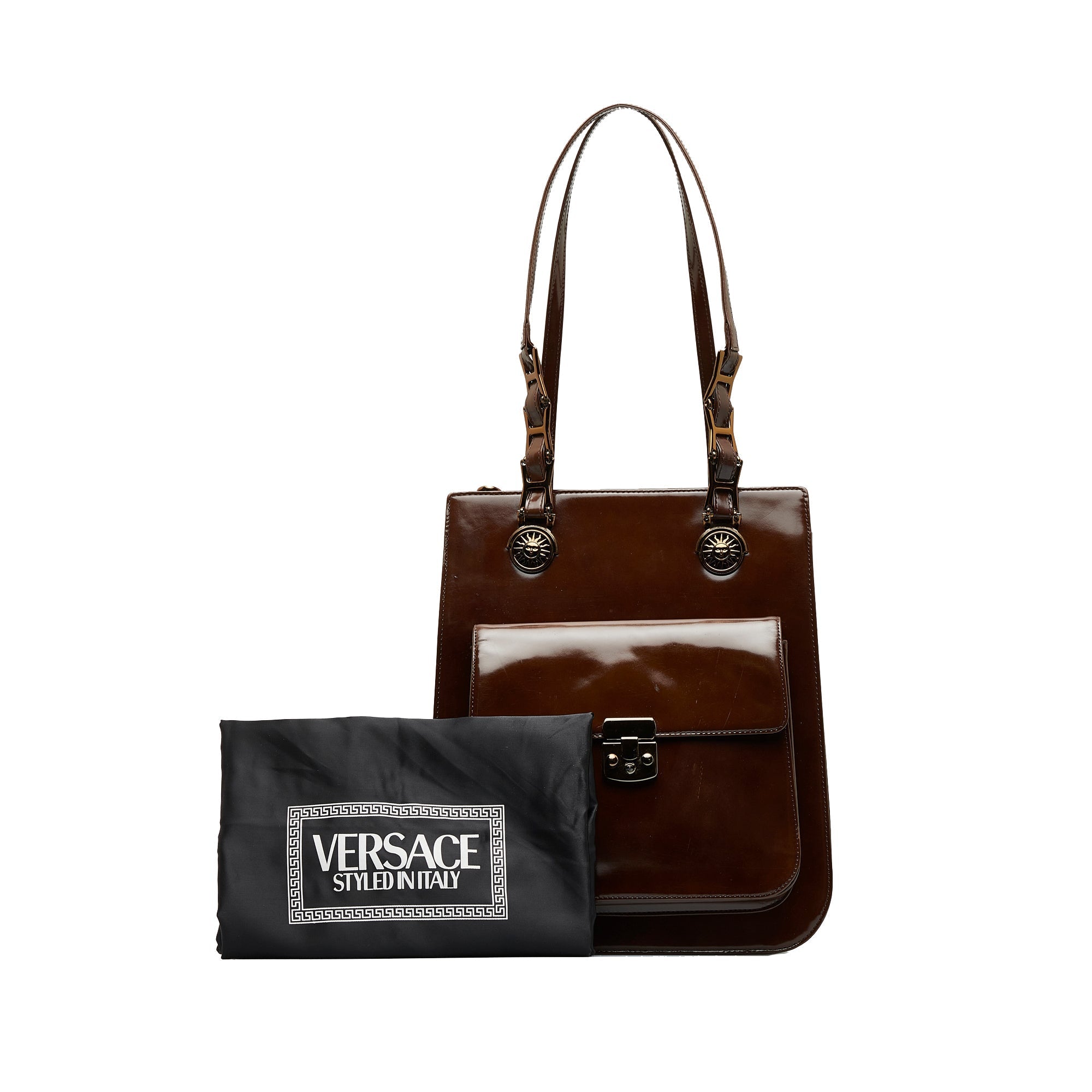 Brown Versace Patent Leather Tote Bag