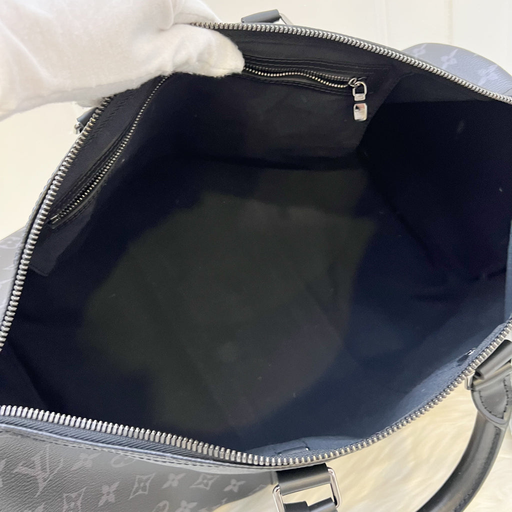 LV Keepall Bandouliere 45 in Monogram Eclipse Canvas and Dark SHW