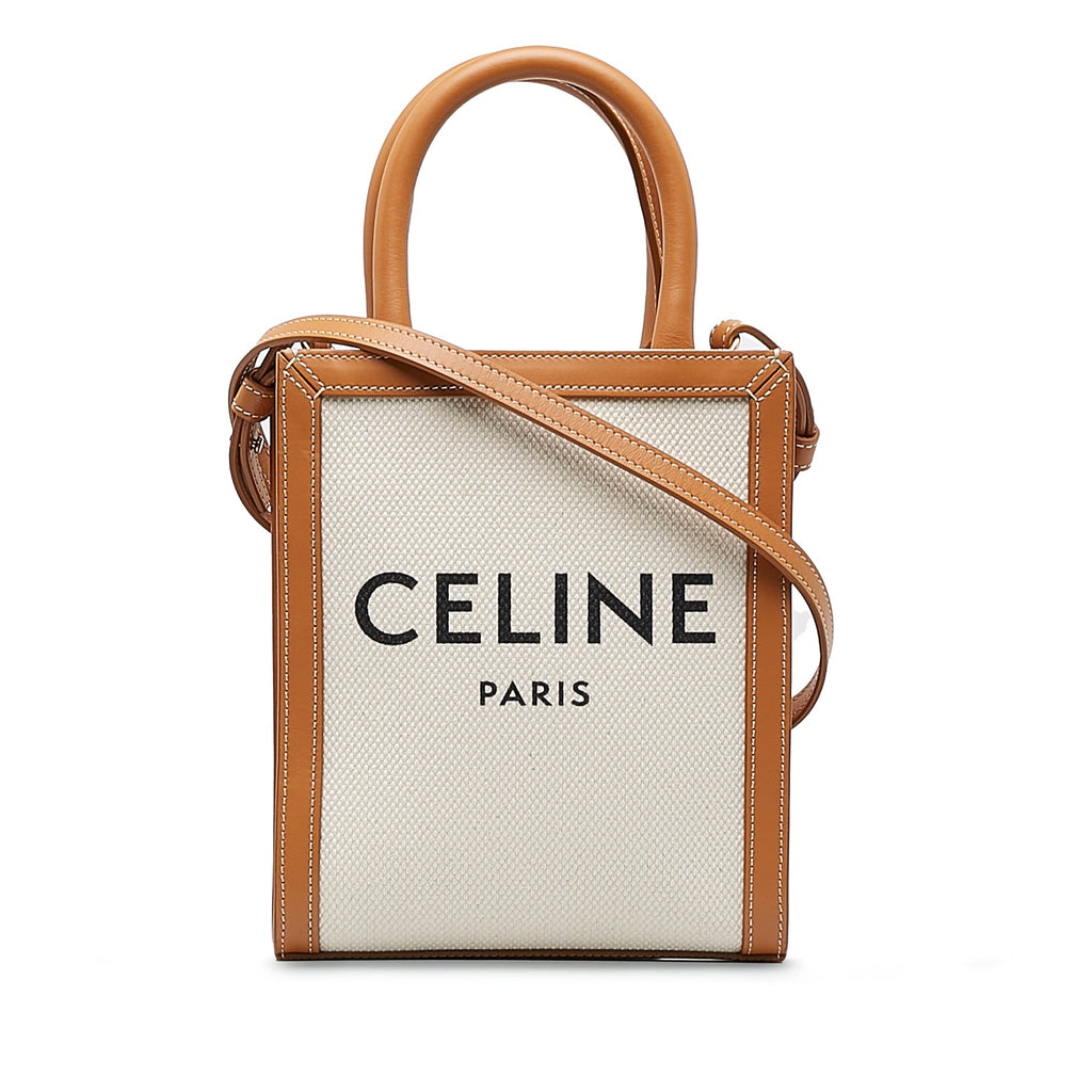 Celine Cabas Vertical Tote Mini White Canvas