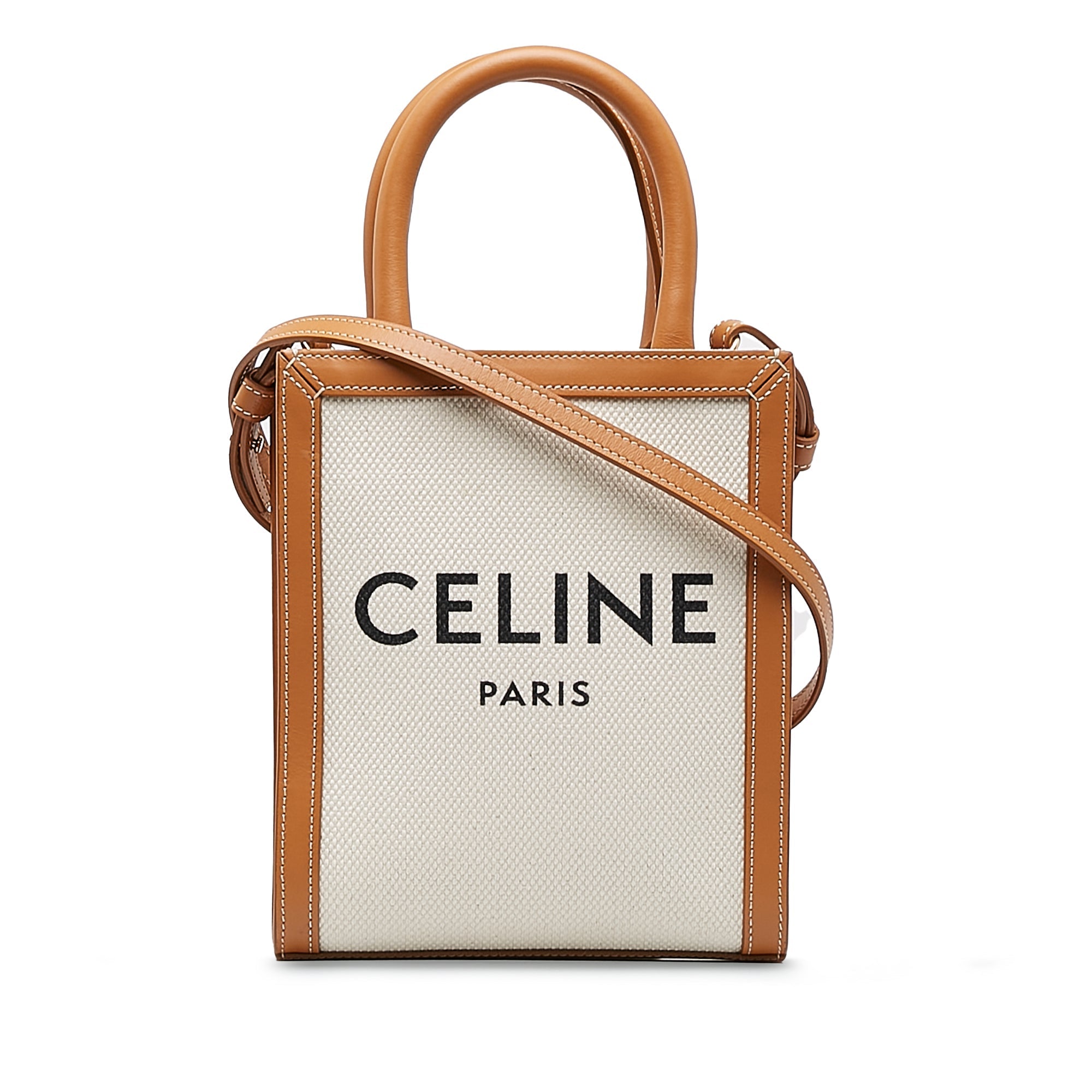 Celine Cabas Vertical Tote Mini White Canvas