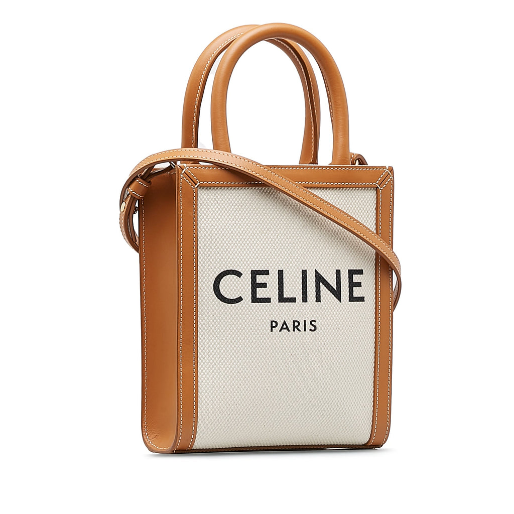 Celine Cabas Vertical Tote Mini White Canvas