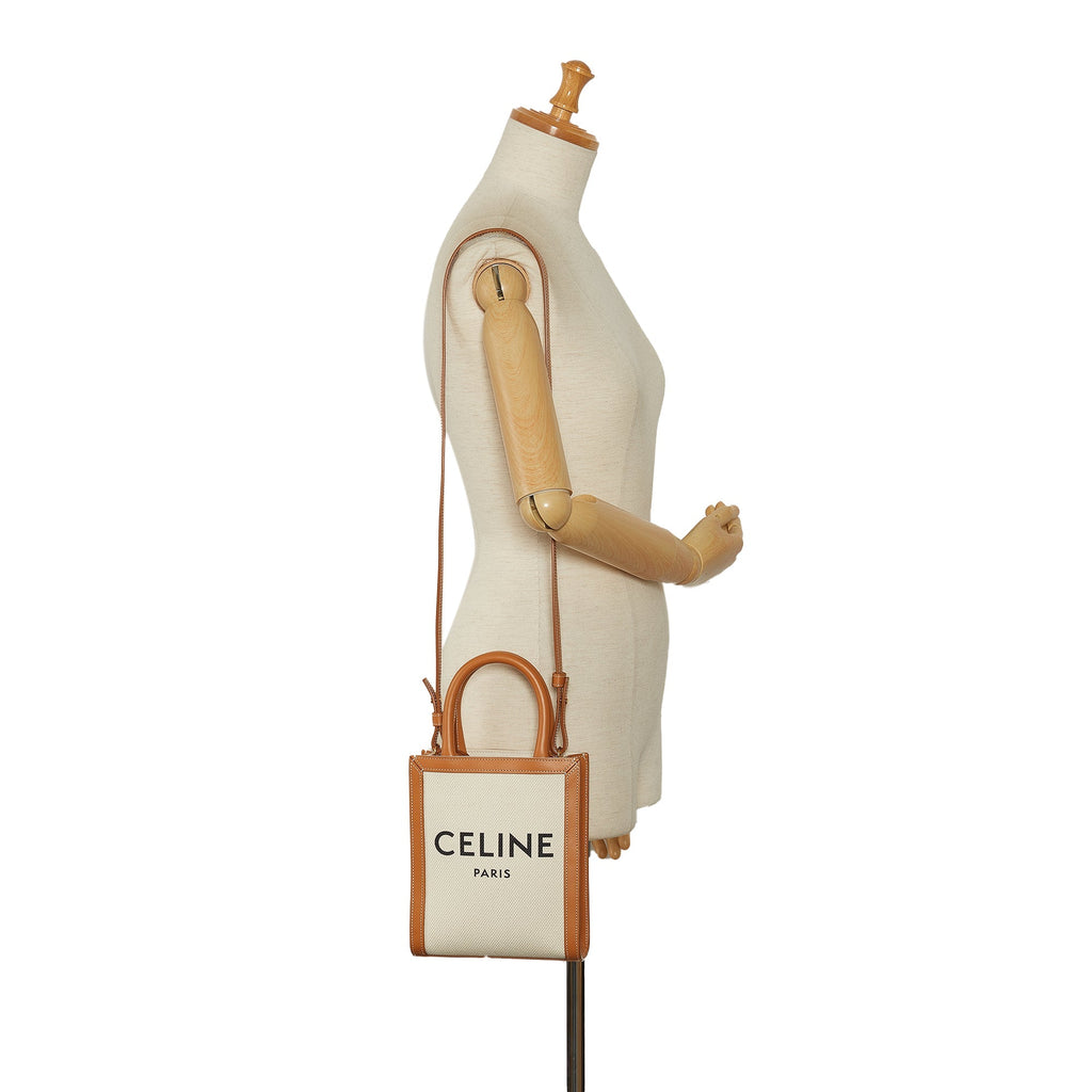 Celine Cabas Vertical Tote Mini White Canvas
