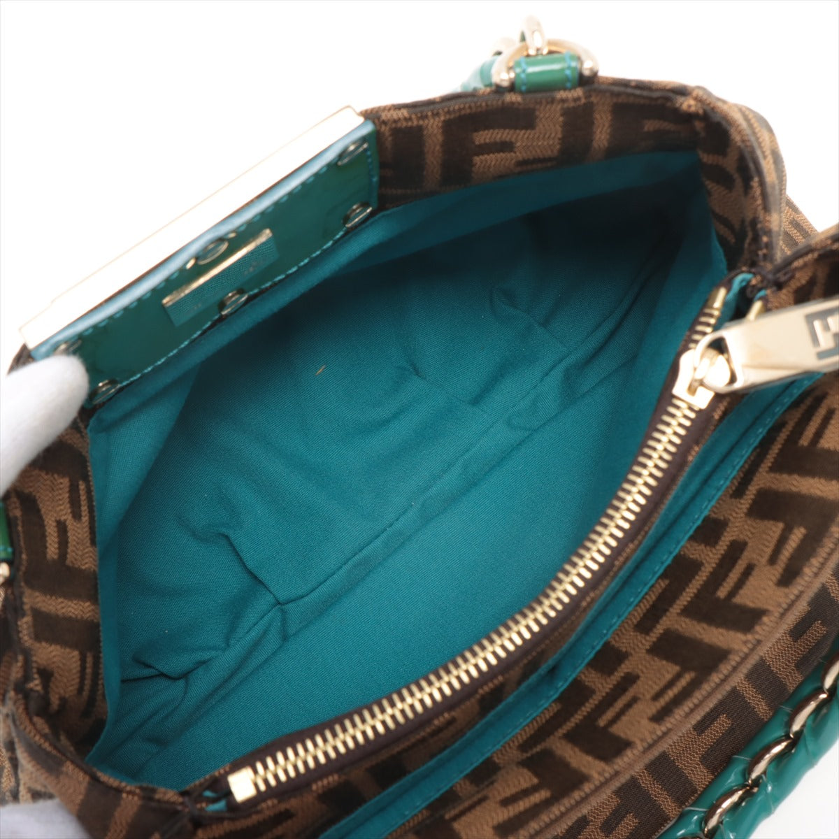 Fendi Zucca Canvas Handbag Brown and Green