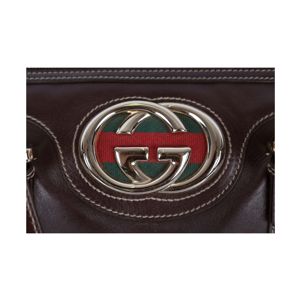 Gucci Dark Brown Leather GG Britt Boston Bag - '10s