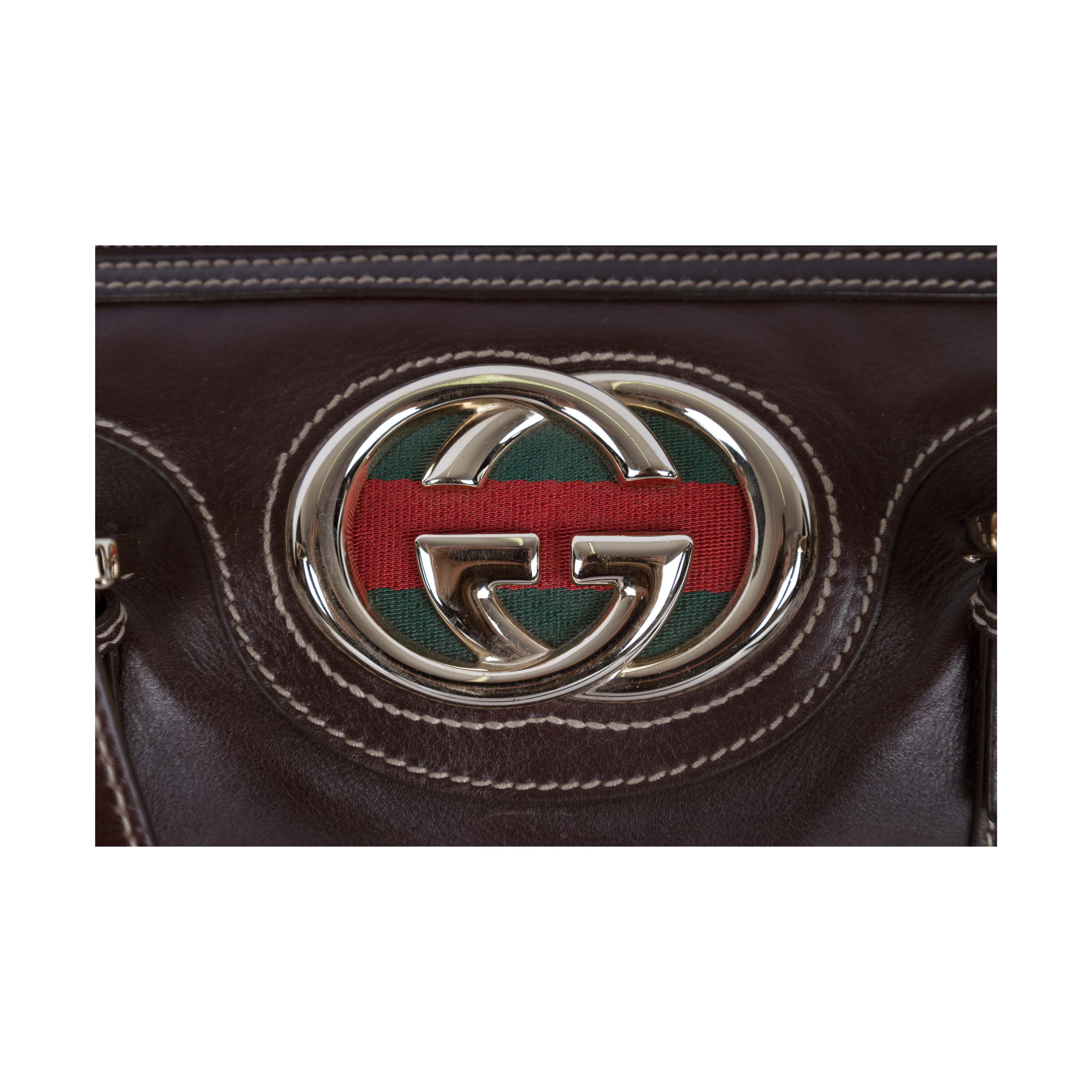 Gucci Dark Brown Leather GG Britt Boston Bag - '10s
