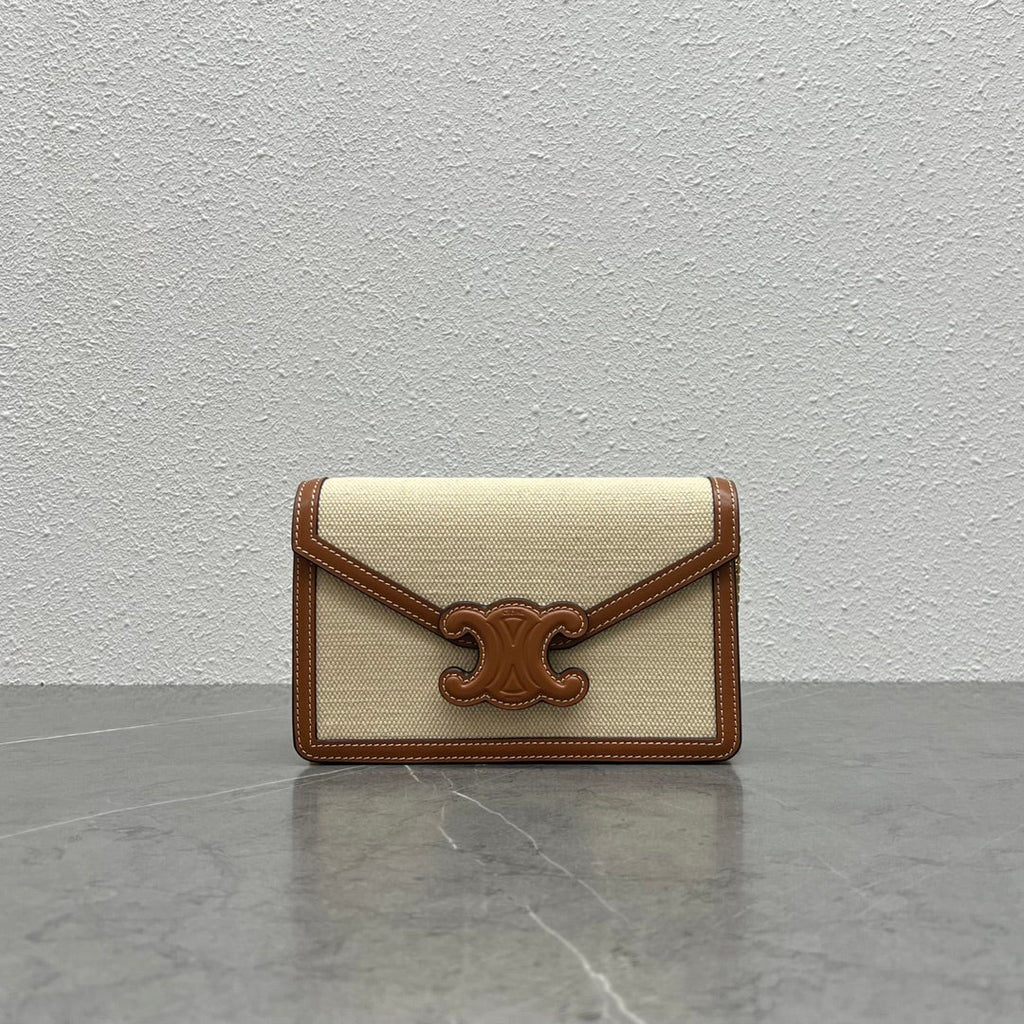 CE Wallet On Chain Triomphe In Textile Natural / Tan For Women 7in/19cm 10J972DB2.02NT
