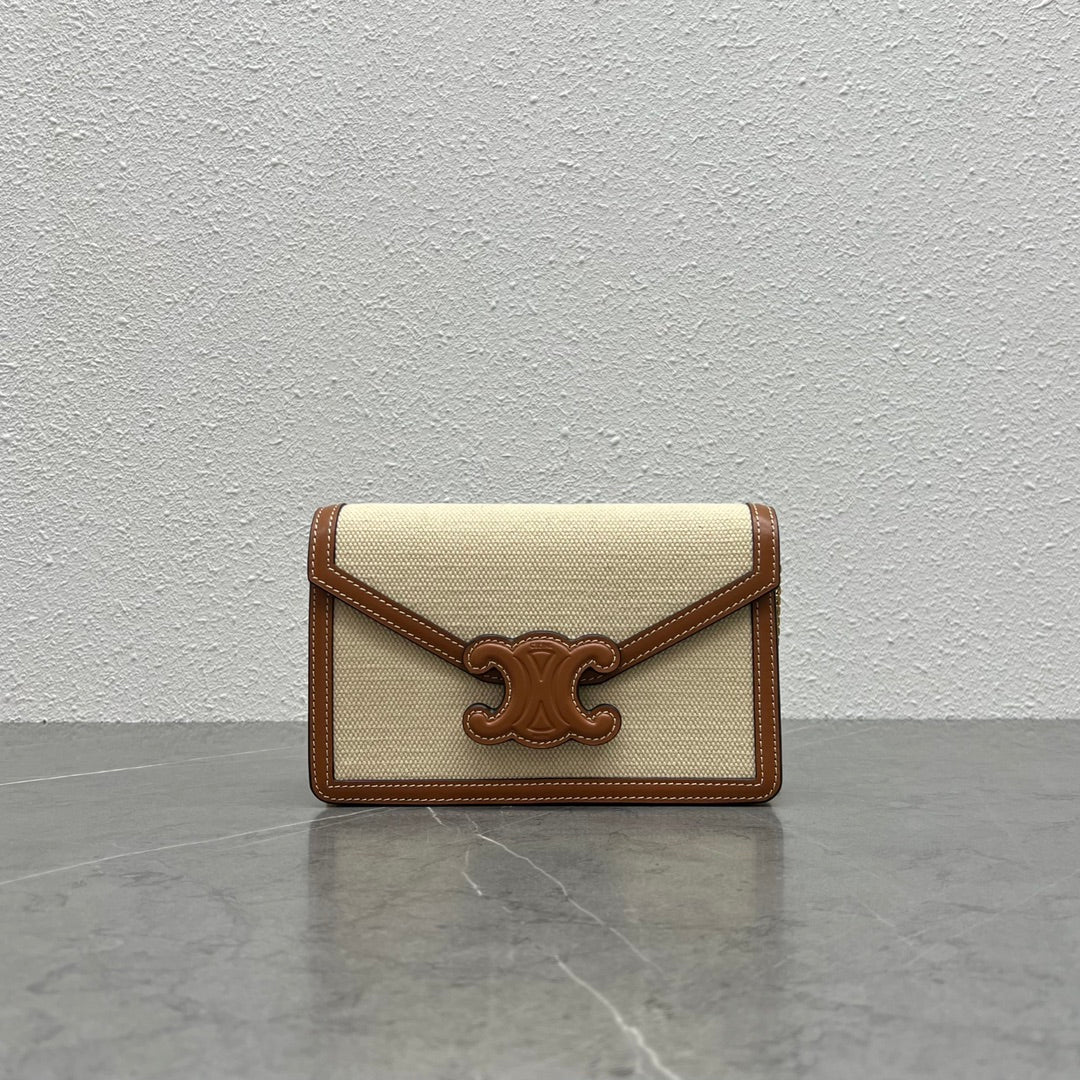 GLAMI Wallet On Chain Triomphe In Textile Natural / Tan For Women 7in/19cm 10J972DB2.02NT